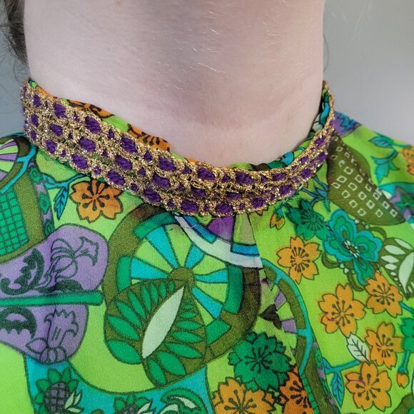 Vintage Groovy Green Maxi Dress 70s Kaftan Beatrice Pines - Picture 7 of 16